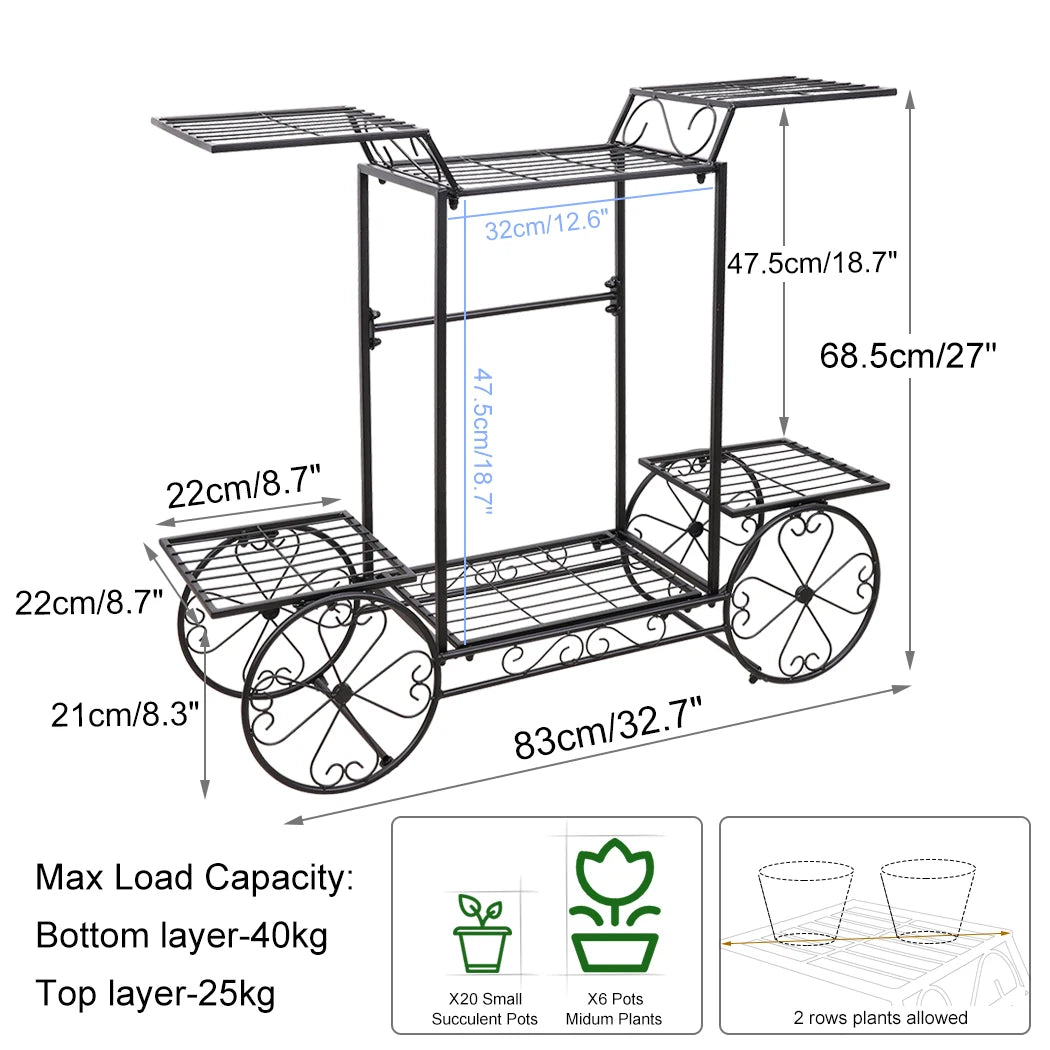 Wrought Iron Plant Stand, Garden Cart, Flower Cart