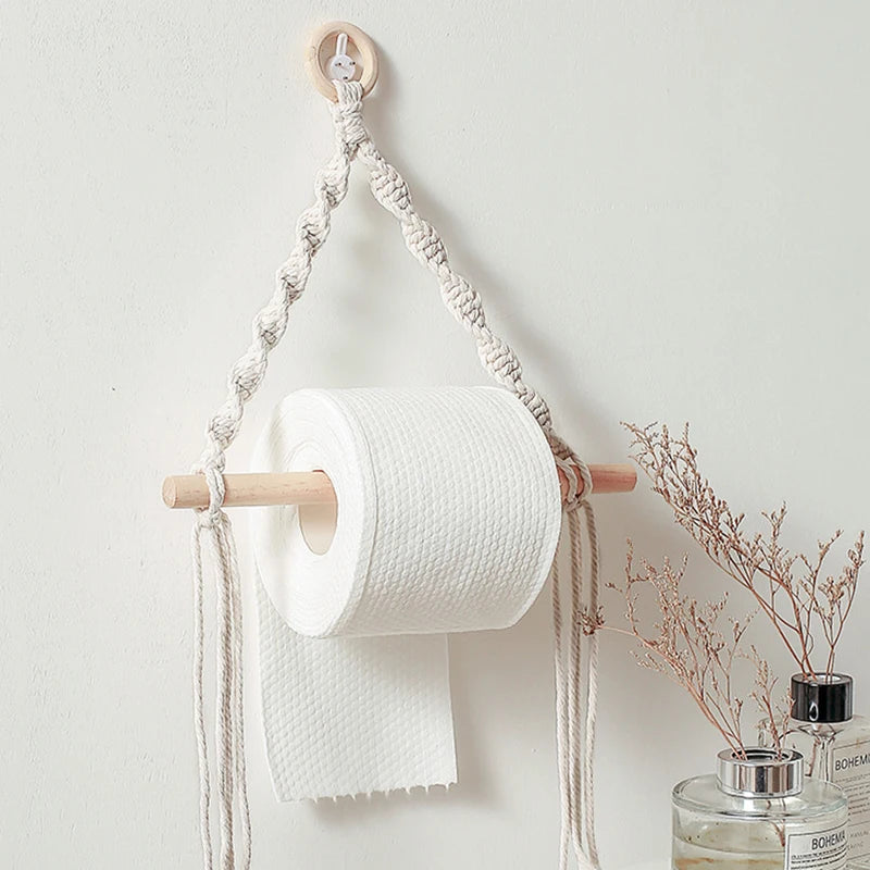 Macrame' Boho Accessory - Decorative Toilet Paper Dispenser - Towel Rack