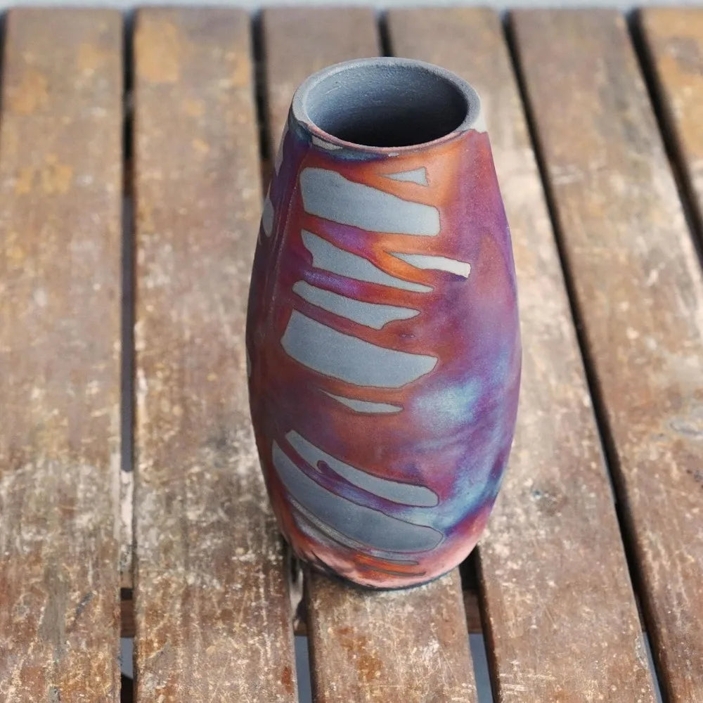 Raku Ceramic Vase - Boho Style - Comes with Gift Box