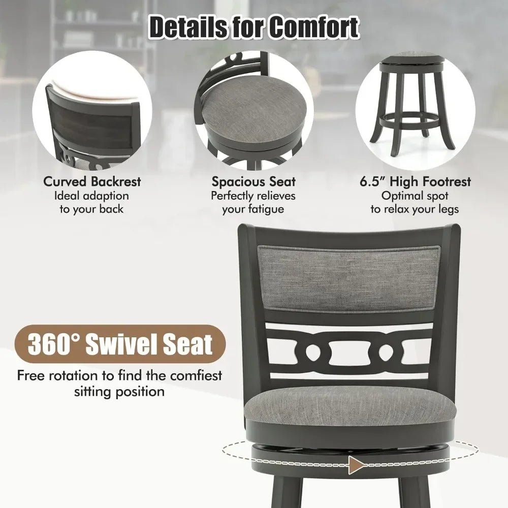 Bar Stools, Bar Chairs - Counter Height - Upholstered - Swivel Seat