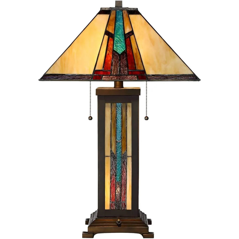 Table Lamp - Mission Tiffany Stained Glass Lamp - Ranier Bronze