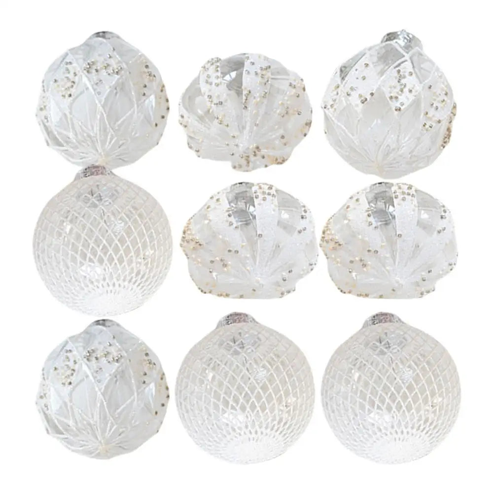 Christmas Ornament Set *6Pcs - 3.15" - White Transparent Glitter