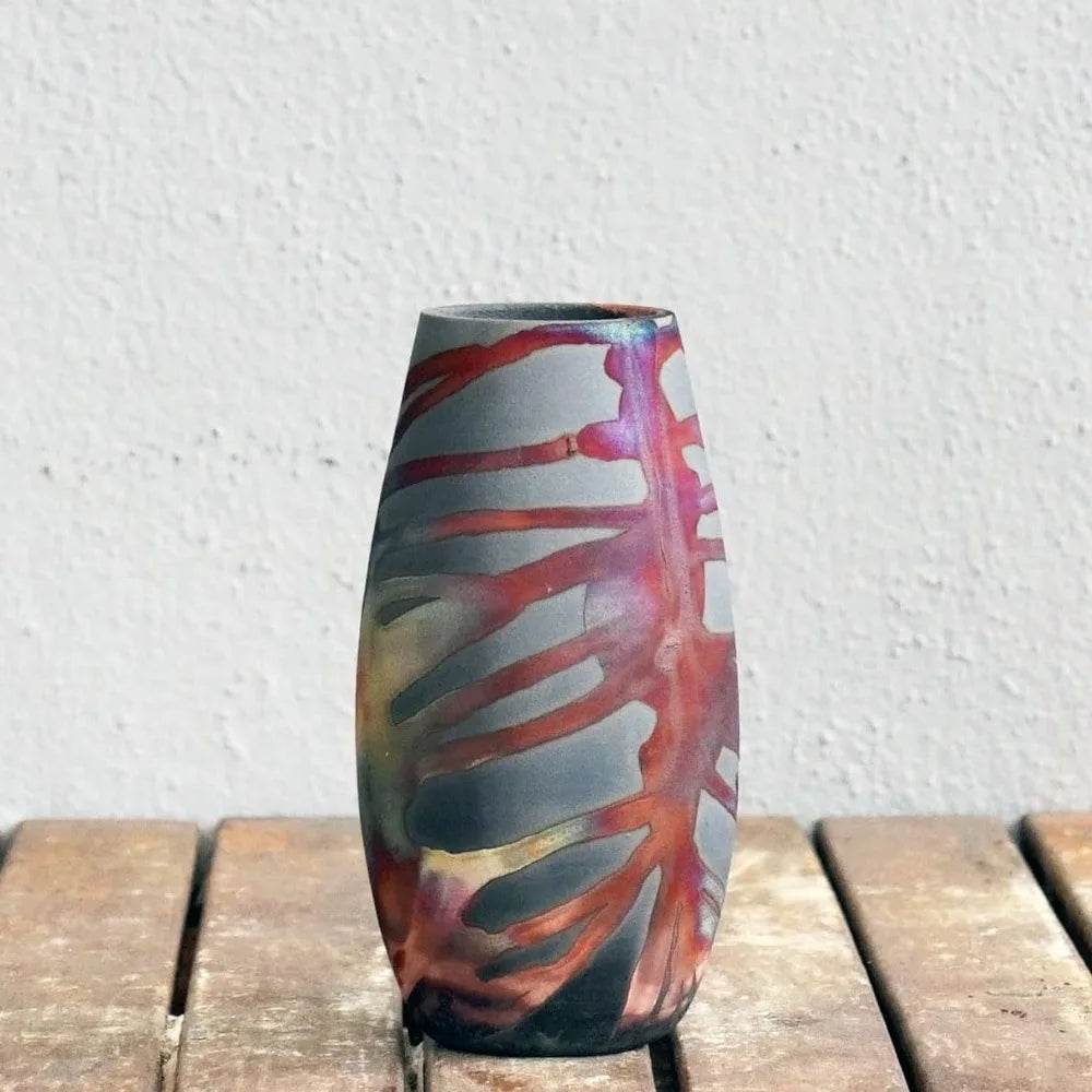 Raku Ceramic Vase - Boho Style - Comes with Gift Box