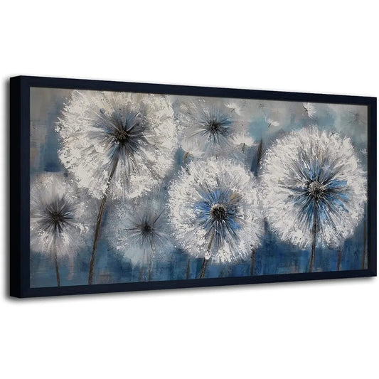 Canvas Print Wall Art - Black Frame - Dandelion, White Flora, World Map - Home Decor