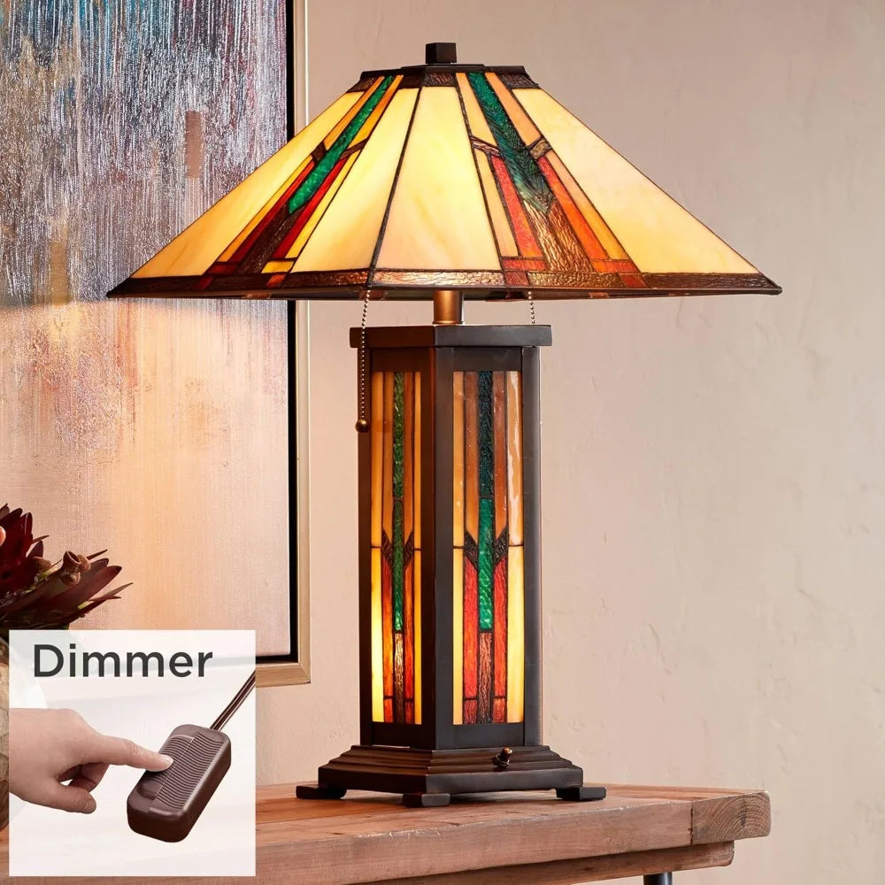 Table Lamp - Mission Tiffany Stained Glass Lamp - Ranier Bronze