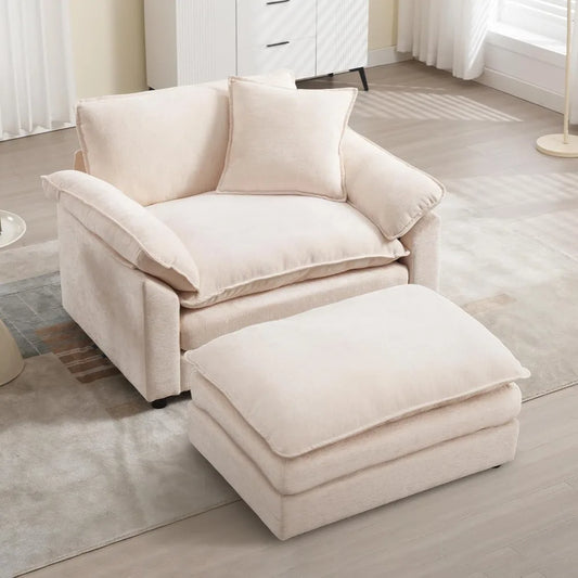 Chaise Lounge Chair w/Ottoman - Oversized - Chenille Upholstery