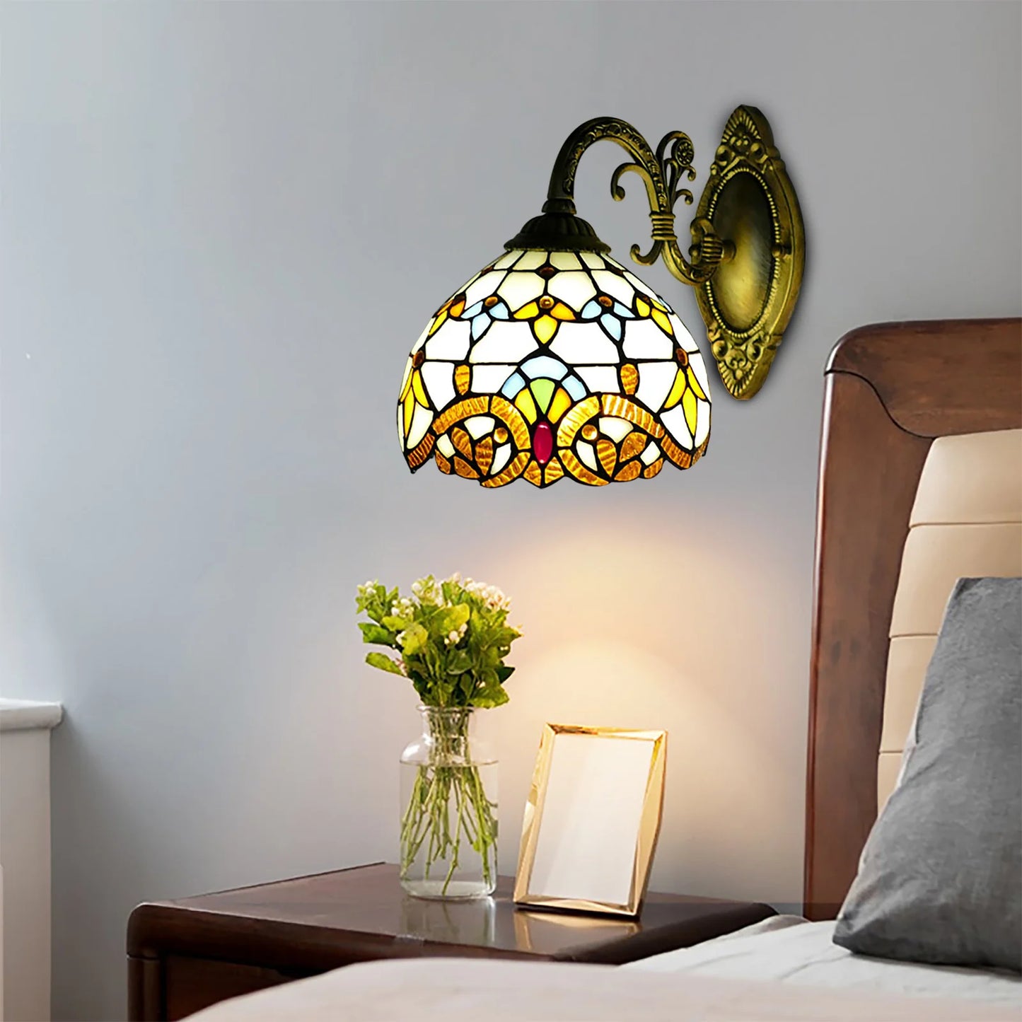 Wall Sconce - Painted Stained Glass Shade - Wall Mount Lighting Fixture