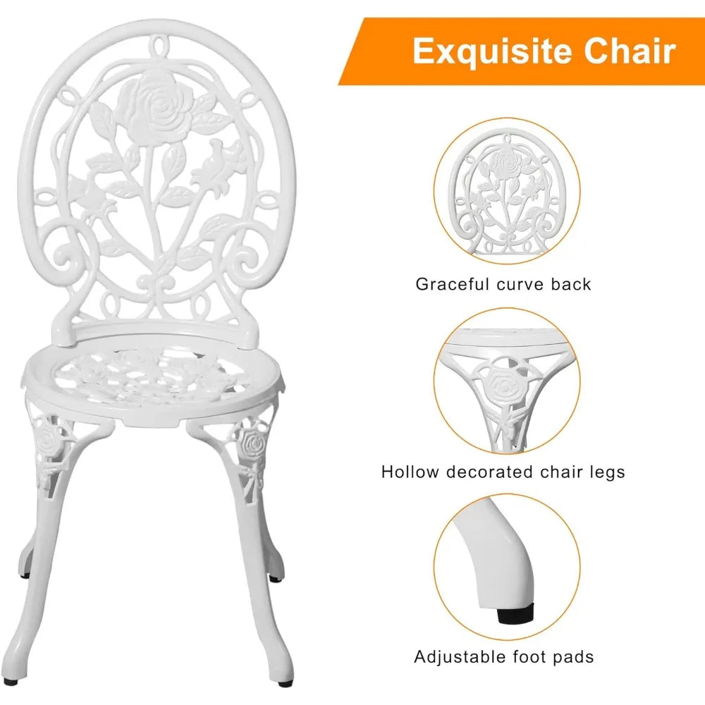 Bistro Set - 3pcs - White Rose Pattern