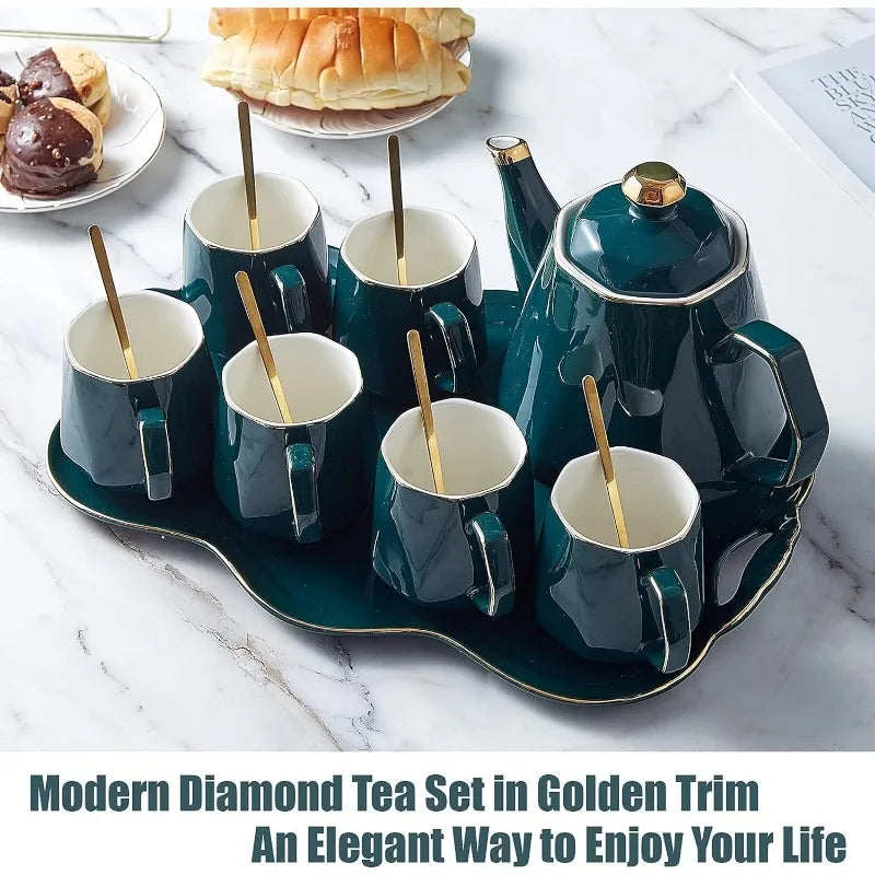 Coffee & Tea Carafe Set *14Pcs - Gold Trim Cups - Spoons Included