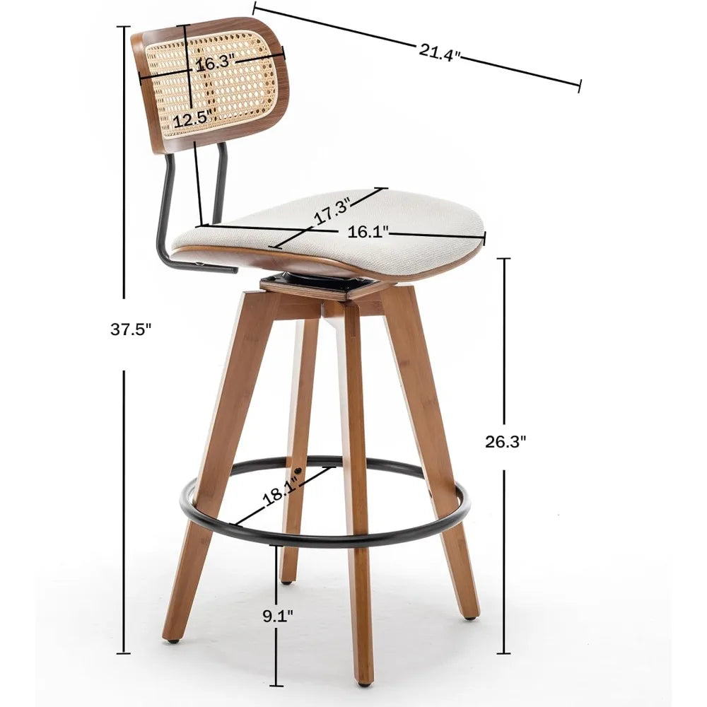 Bar Stools - Bar Chairs - Rattan Backrest - Swivel