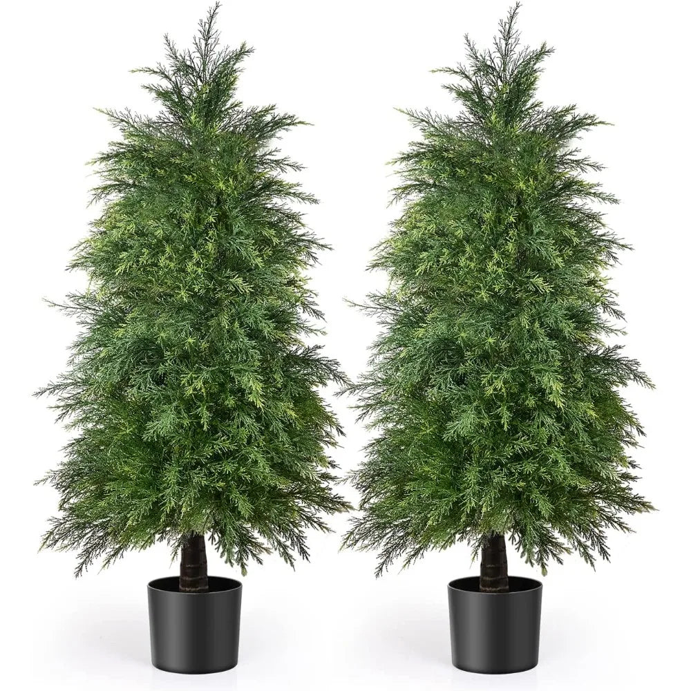 Christmas Artifical Cedar Tree Set *2Pcs - Topiary Trees