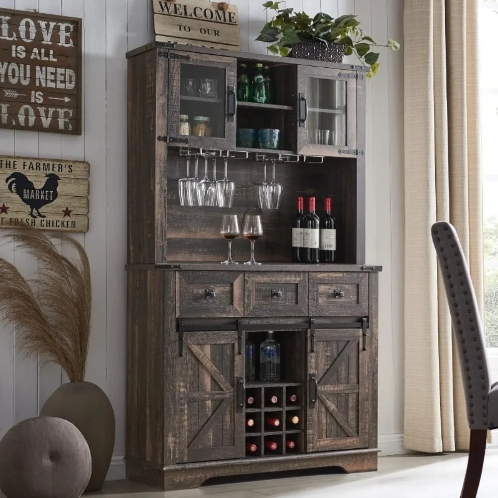 Farmhouse Bar Cabinet Hutch