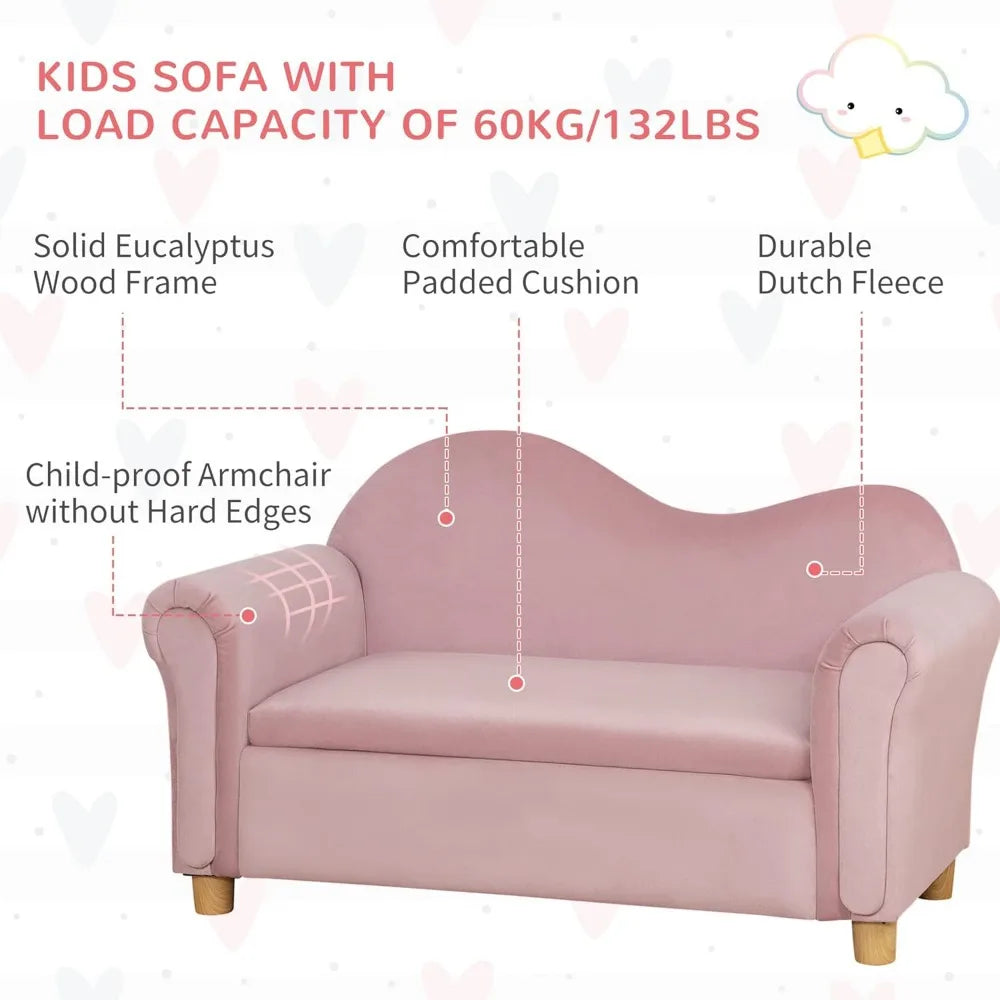 Childrens Sofa - Storage Under Seat - Velvet Upholstery