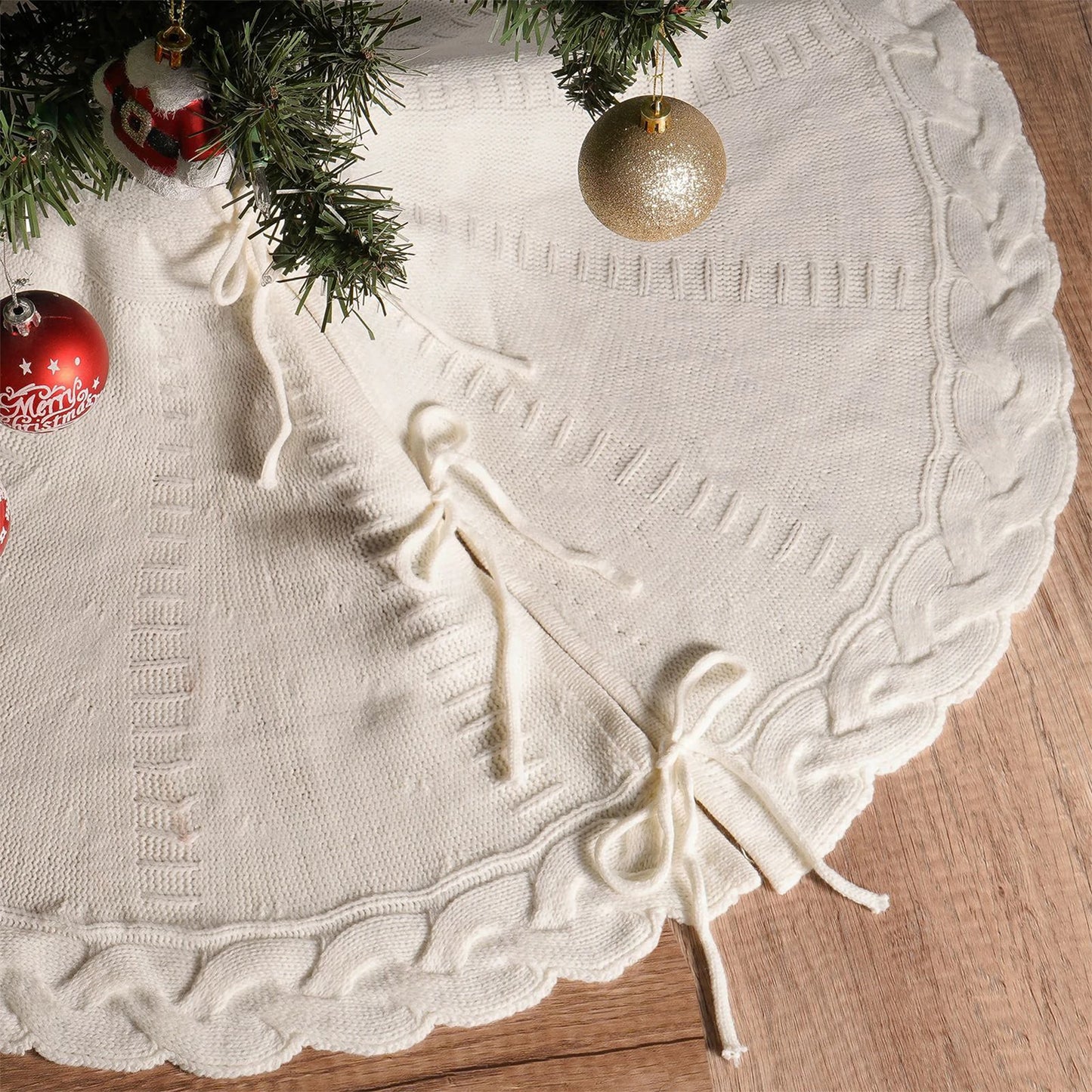 Christmas Tree Skirt - Cable Knit w/Ties - Seasonal Home Decor