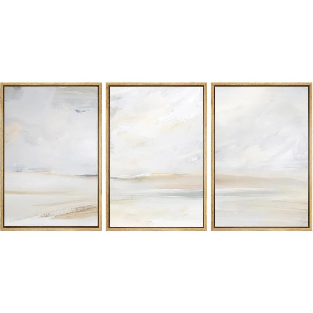 Canvas Prints *3Pcs Mural - Framed - Beach Shore Illustrations