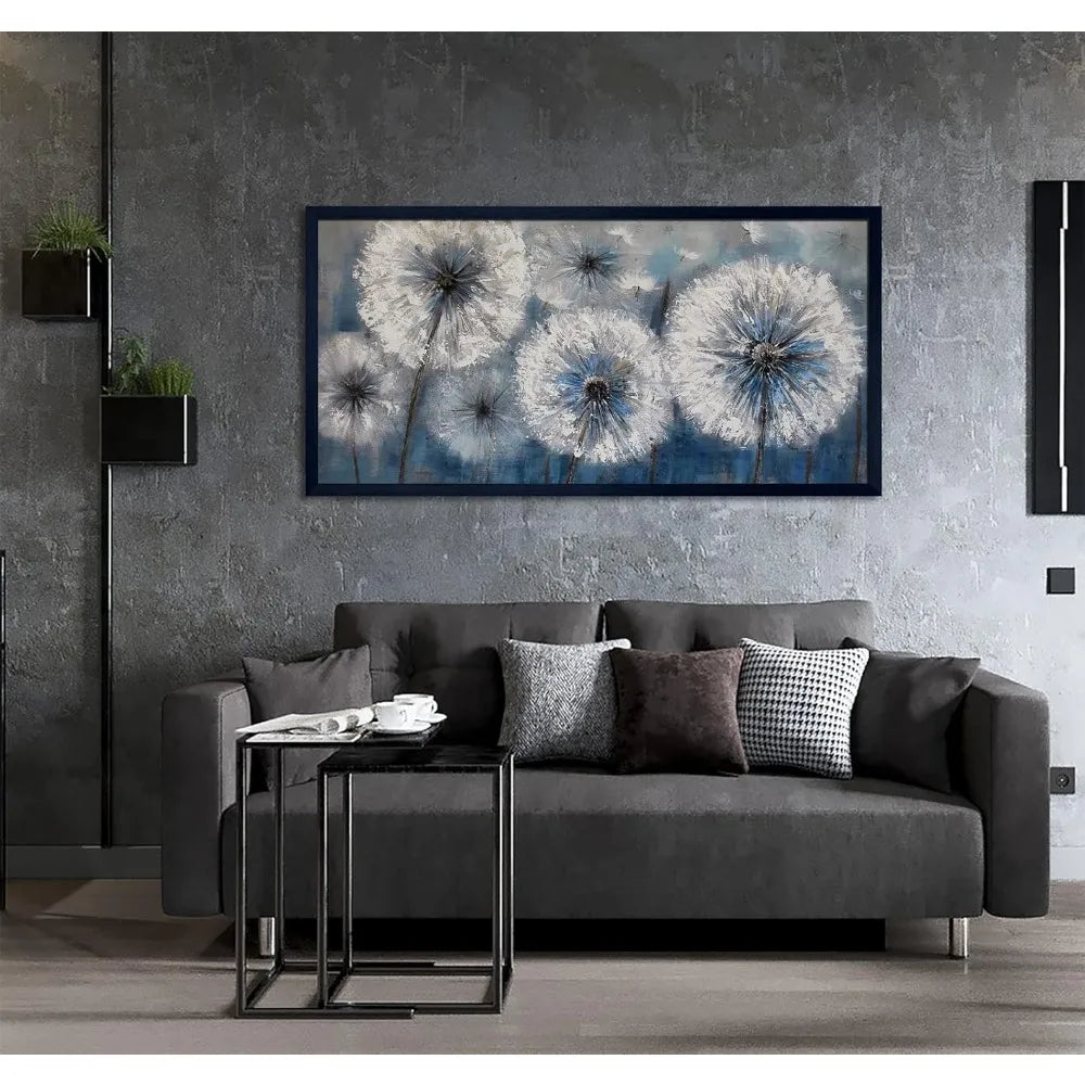 Canvas Print Wall Art - Black Frame - Dandelion, White Flora, World Map - Home Decor