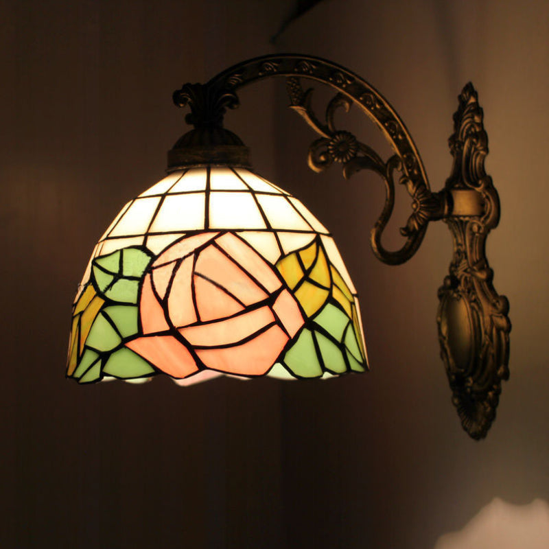 Tiffany Stained Glass Wall Sconce - Retro Rose Lampshade