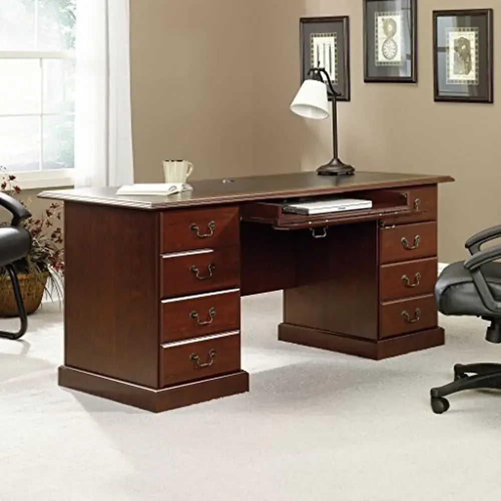 Cherry Finish Executive Desk Locking Drawers Slide-Out Keyboard Classic Style