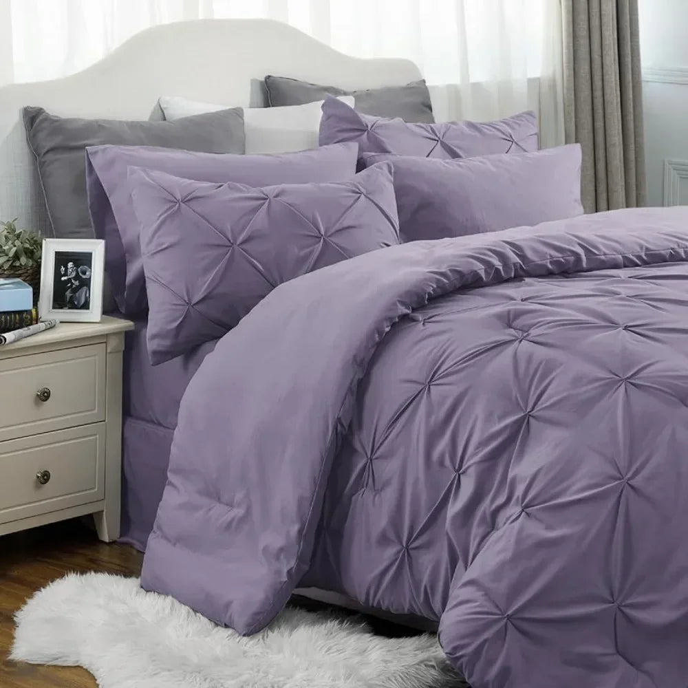 Comforter Bedding Set *7Pcs - Bedsure Pintucked, Purple  - Cal King