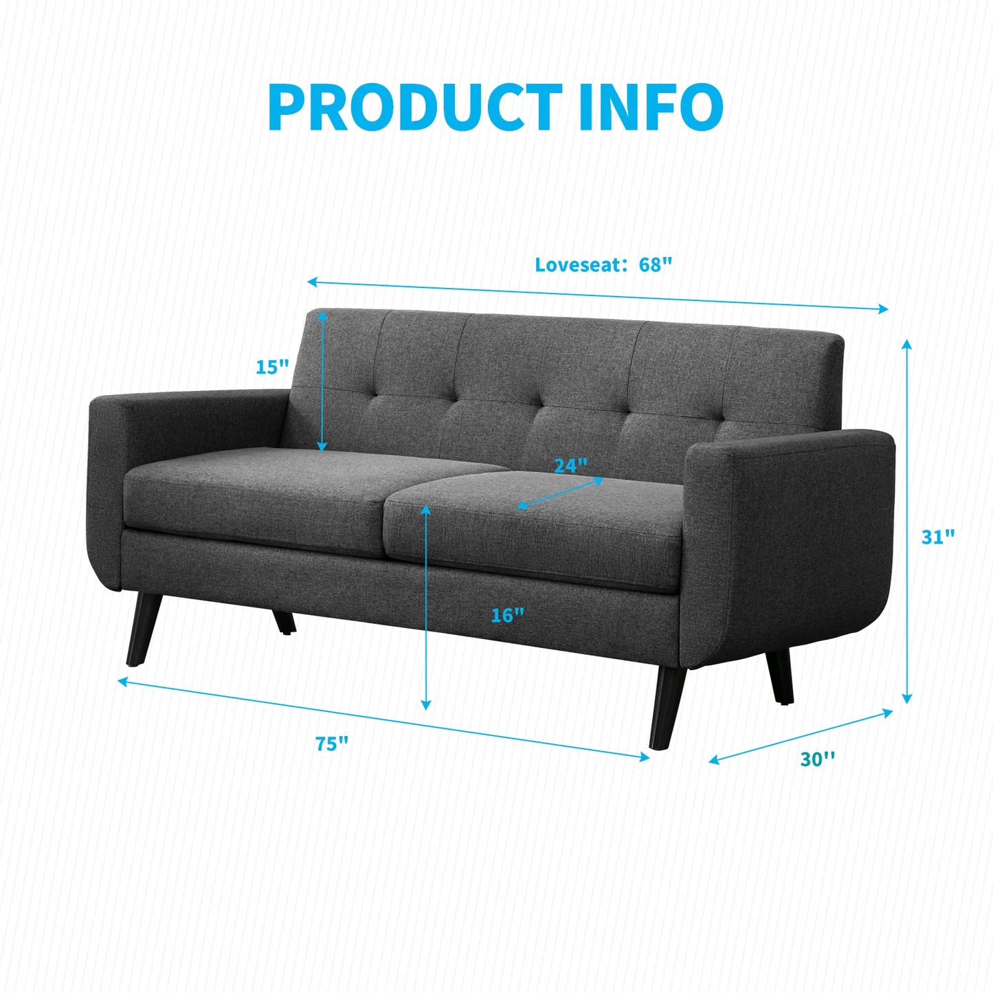 Sofa Loveseat Couch - Chesterfield Sofa - Apartment Furniture