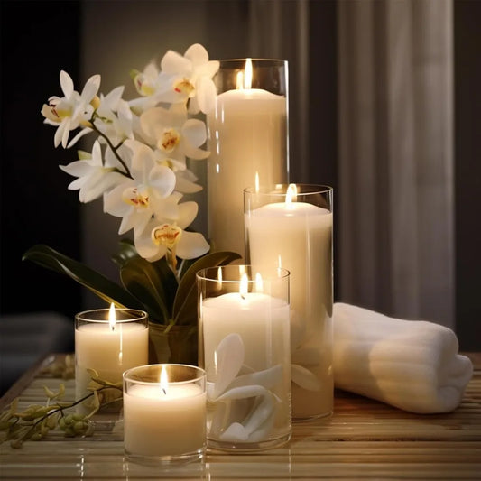 White Pillar Candle Set *12Pcs - Hurricane Glass Candle Holders