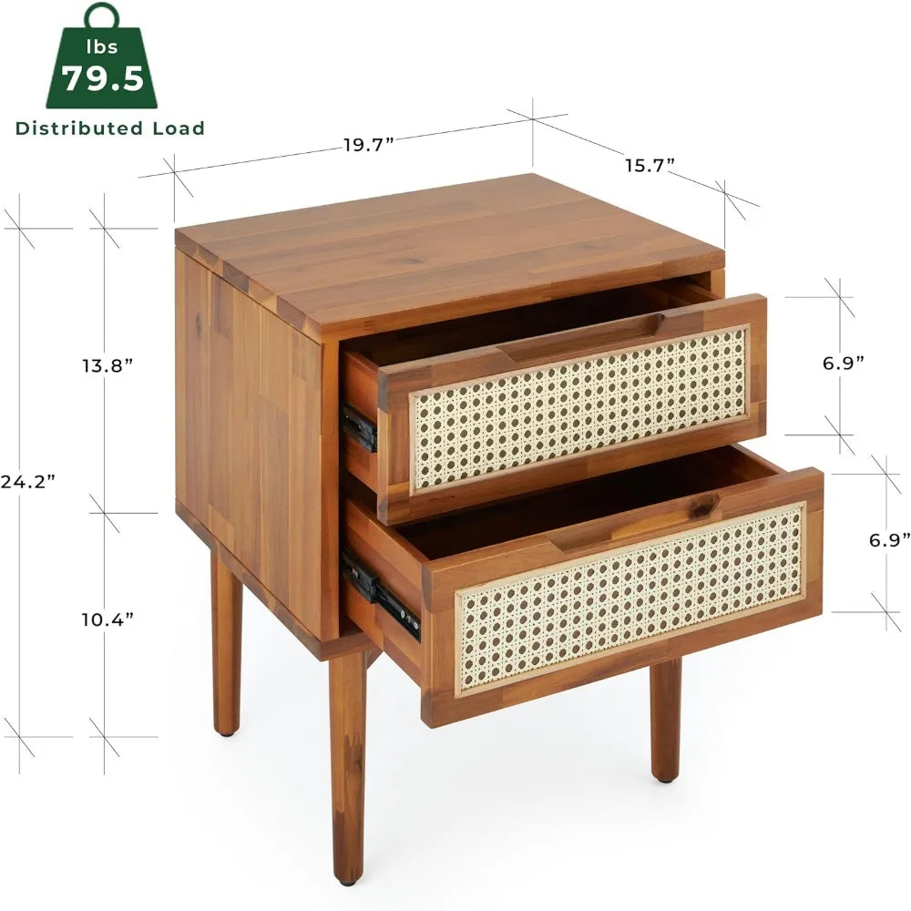 Bedside Table - Nightstand -  End Table - Wooden Rattan - Oliver Collection