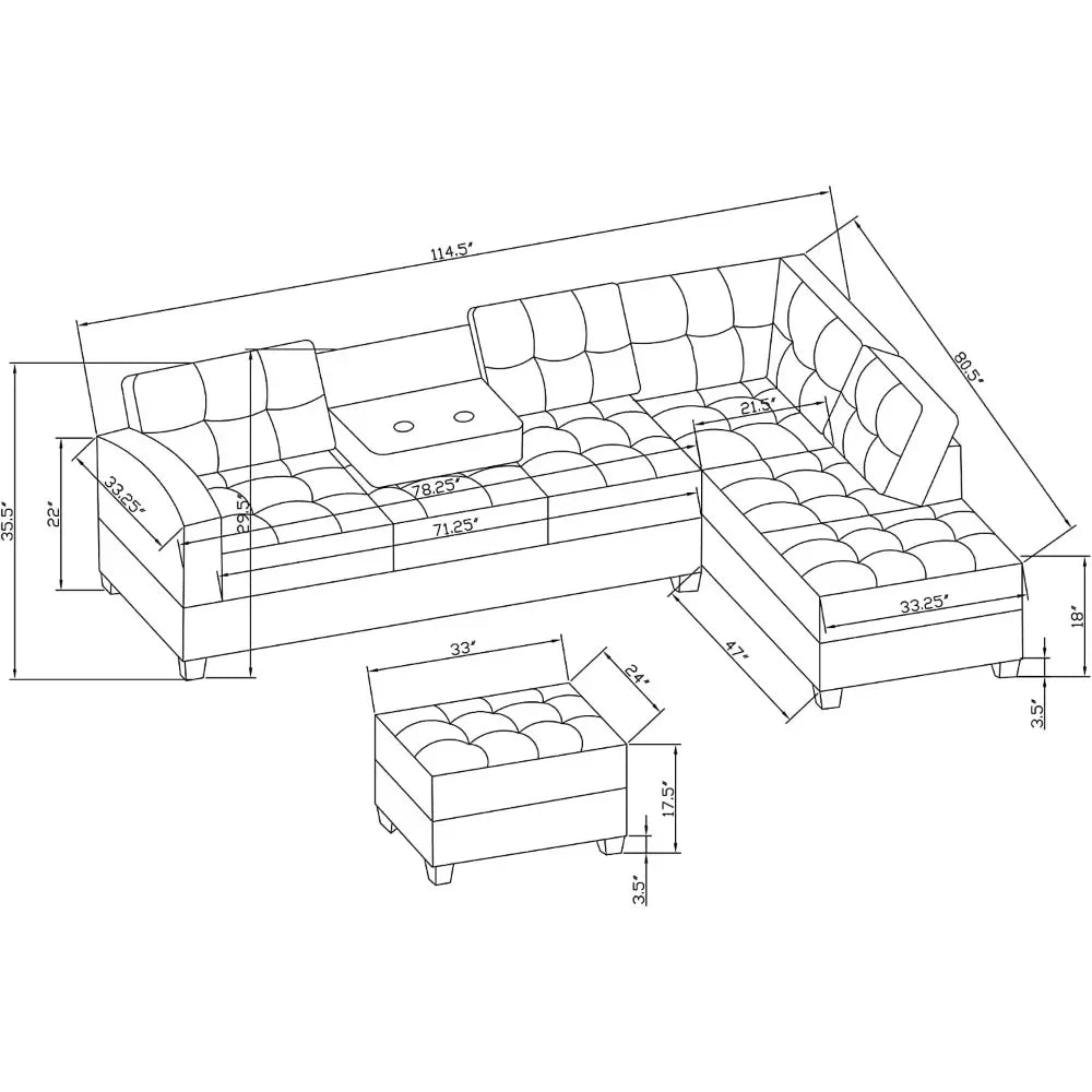 Sectional Sofa Set with Ottoman