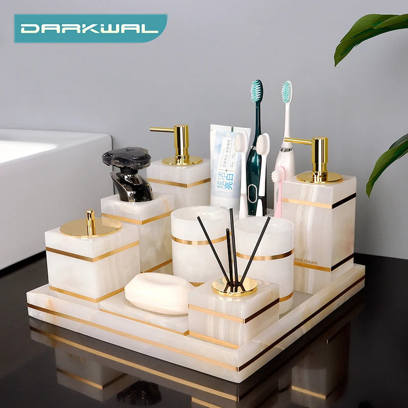 Bathroom Accessories White Onyx Set