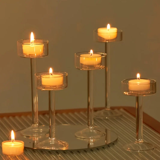 Candle Holder Set *6Pcs - Blown Glass - Sturdy Design