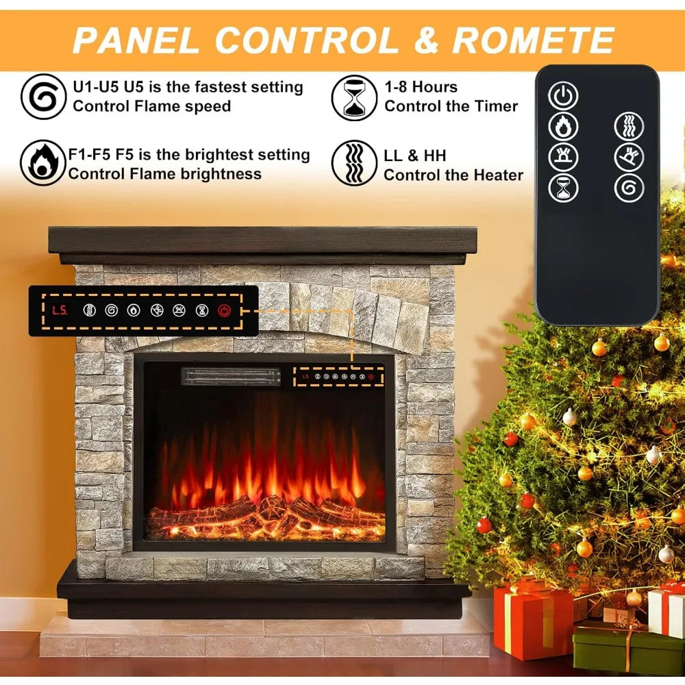 Electric Fireplace - Realistic 3D Flame Effect - Remote with Timer