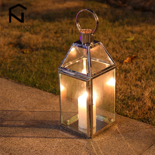 Candle Holder Lantern - Stainless Steel & Glass