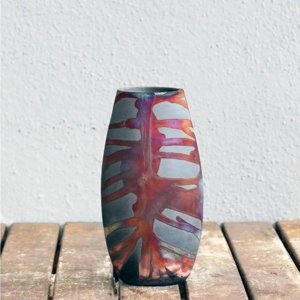 Raku Ceramic Vase - Boho Style - Comes with Gift Box