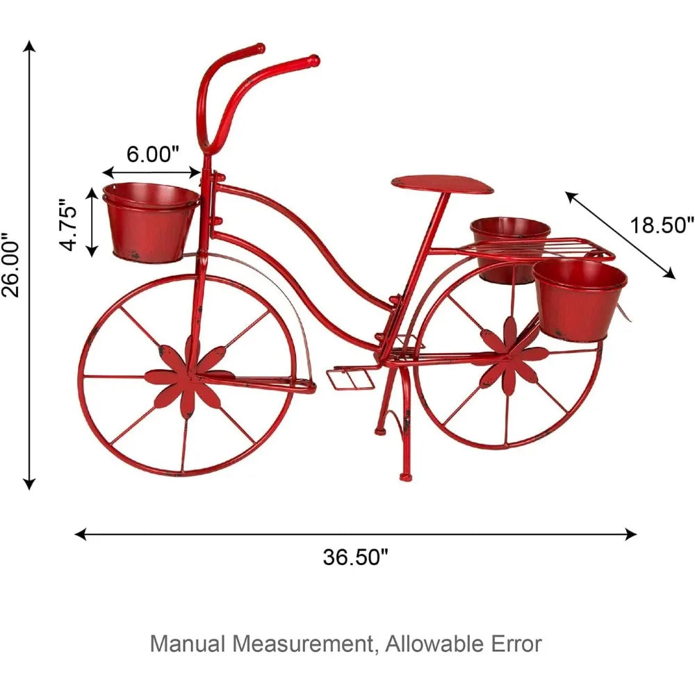 Plant Stand - Red Metal Bicycle - Indoor/Outdoor - Glitzhome - Patio & Garden Collection