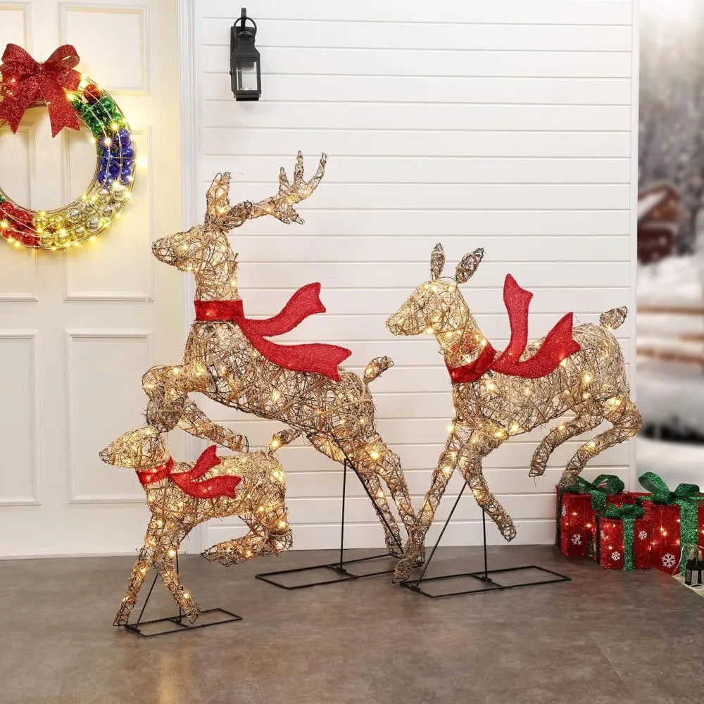 Christmas Reindeer Set *3Pcs - Pre-Lit - Outdoor Christmas Decorations