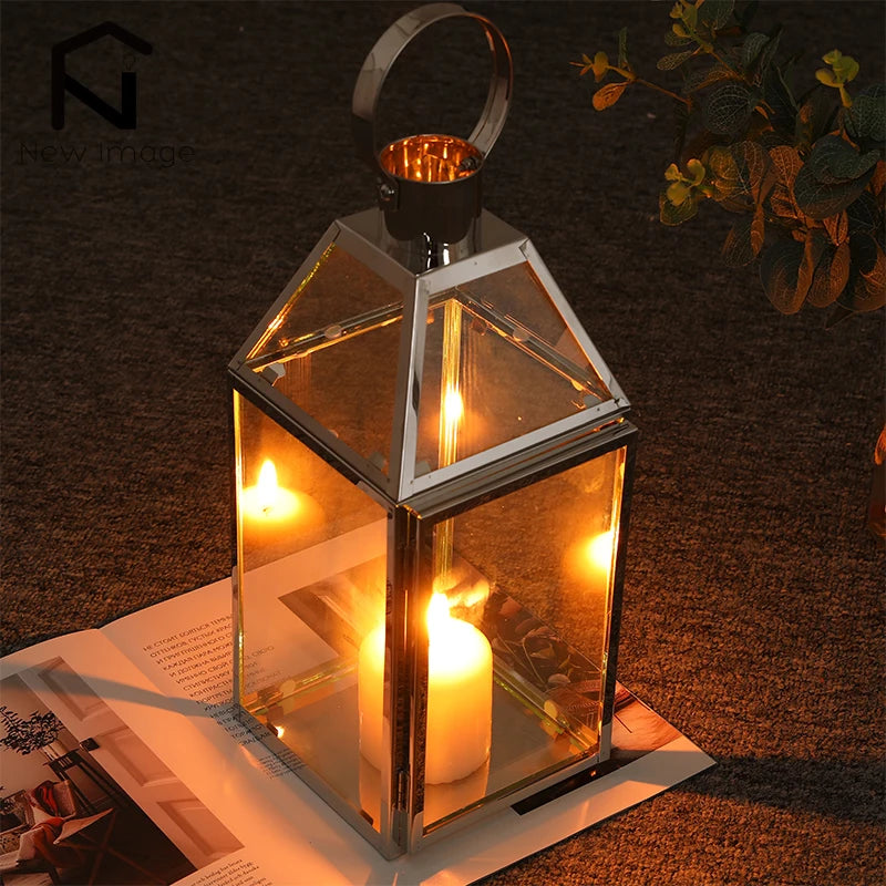 Candle Holder Lantern - Stainless Steel & Glass