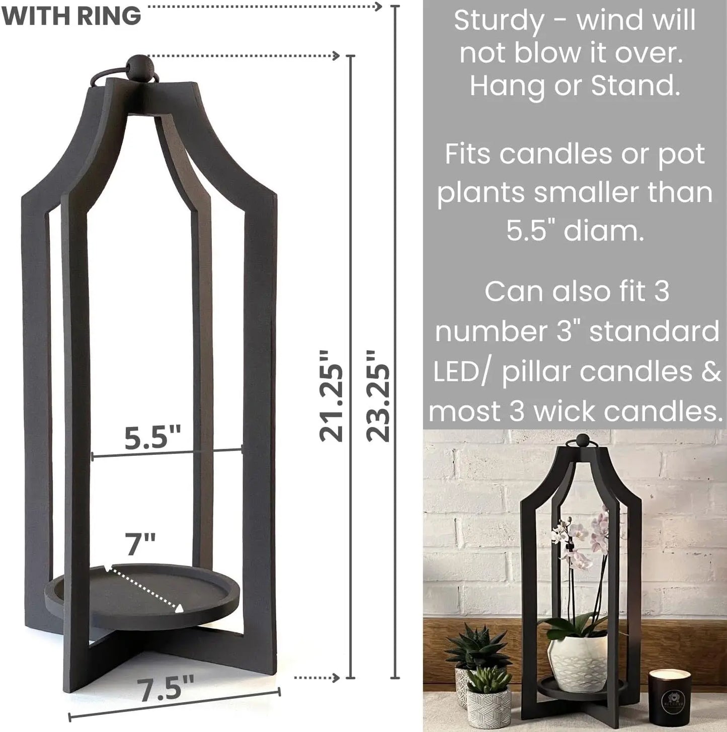 Floor Lantern Candle Holder - Indoor/outdoor - 23" Tall