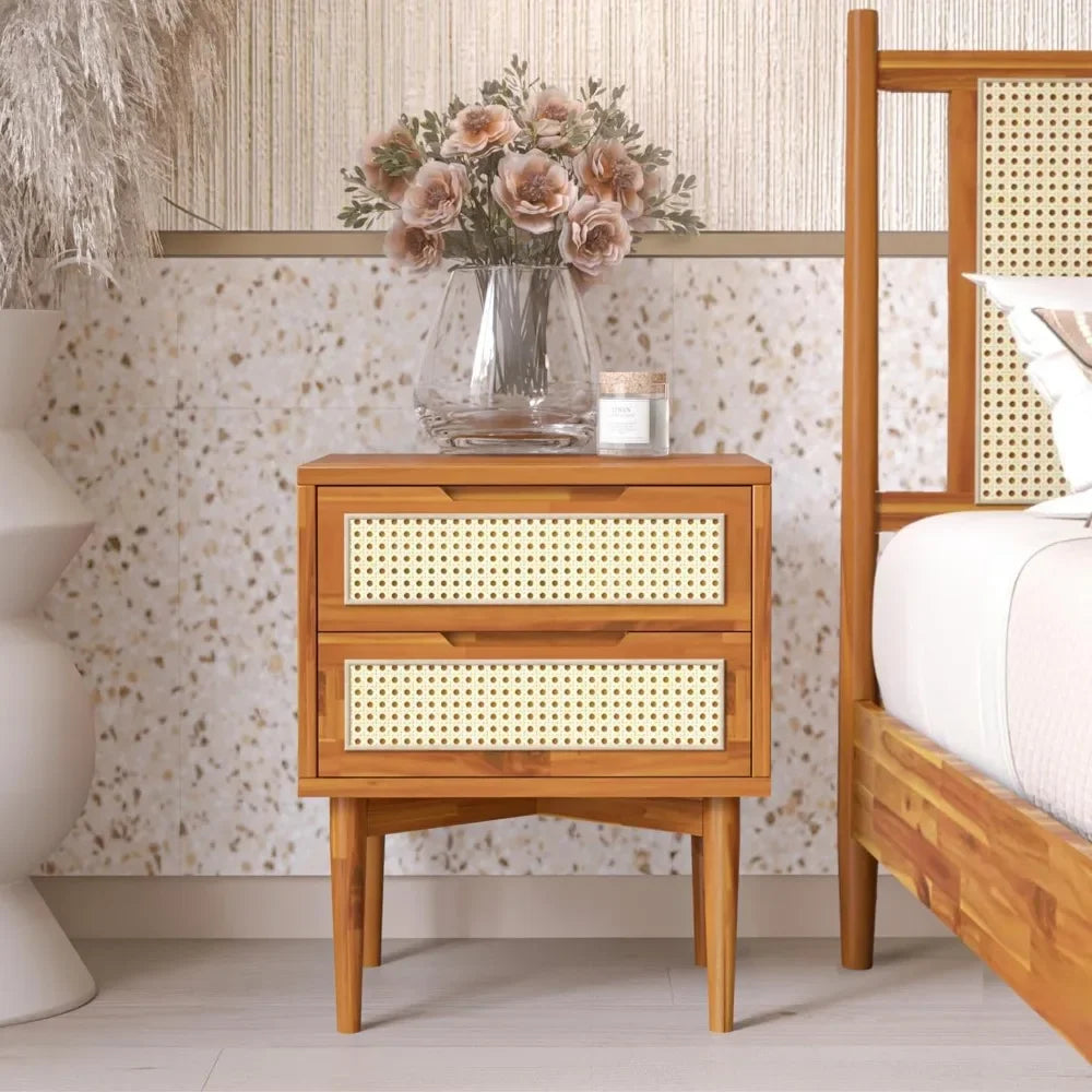 Bedside Table - Nightstand -  End Table - Wooden Rattan - Oliver Collection