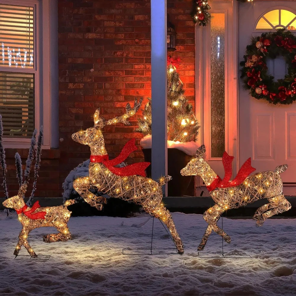 Christmas Reindeer Set *3Pcs - Pre-Lit - Outdoor Christmas Decorations