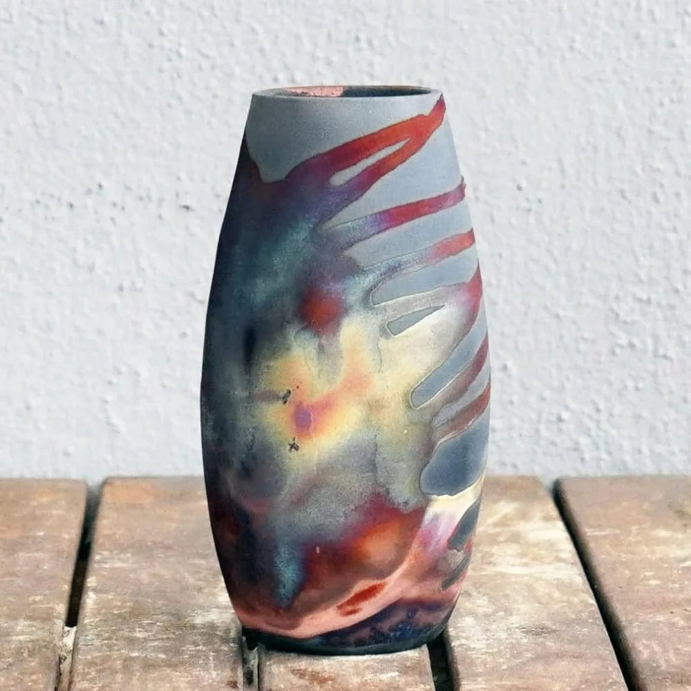 Raku Ceramic Vase - Boho Style - Comes with Gift Box