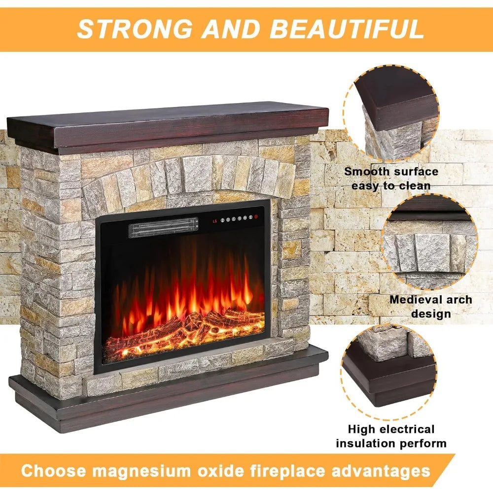 Electric Fireplace - Realistic 3D Flame Effect - Remote with Timer