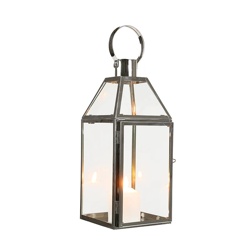 Candle Holder Lantern - Stainless Steel & Glass