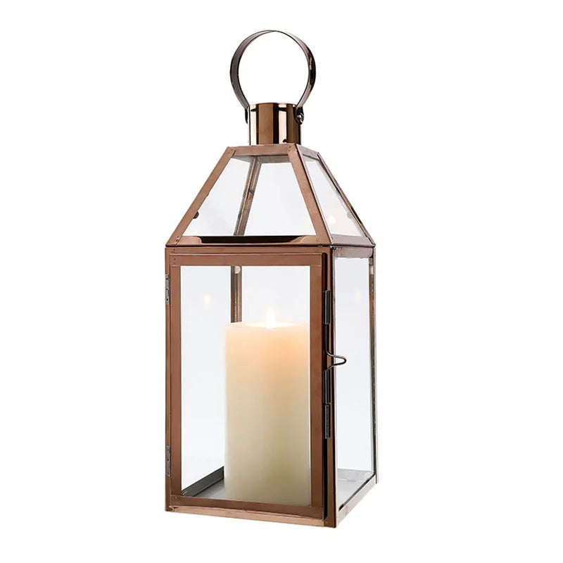 Candle Holder Lantern - Stainless Steel & Glass