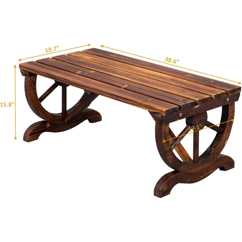 Wagon Wheel Wooden Bench