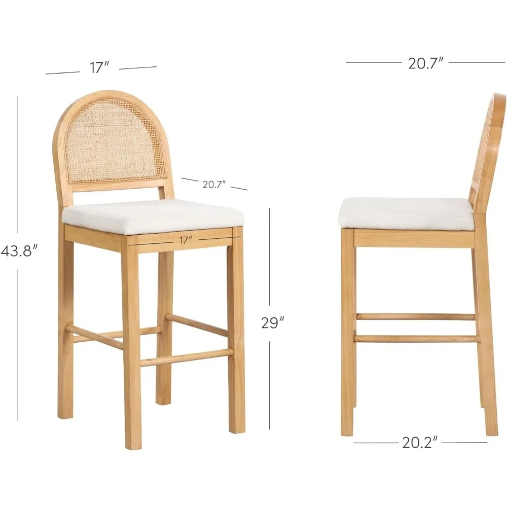 Bar Chair - Bar Stool - Kitchen Counter Seating - Natural Rattan Seat Back