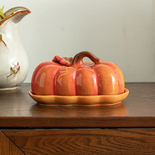 Pumpkin Ceramic Plate with Lid