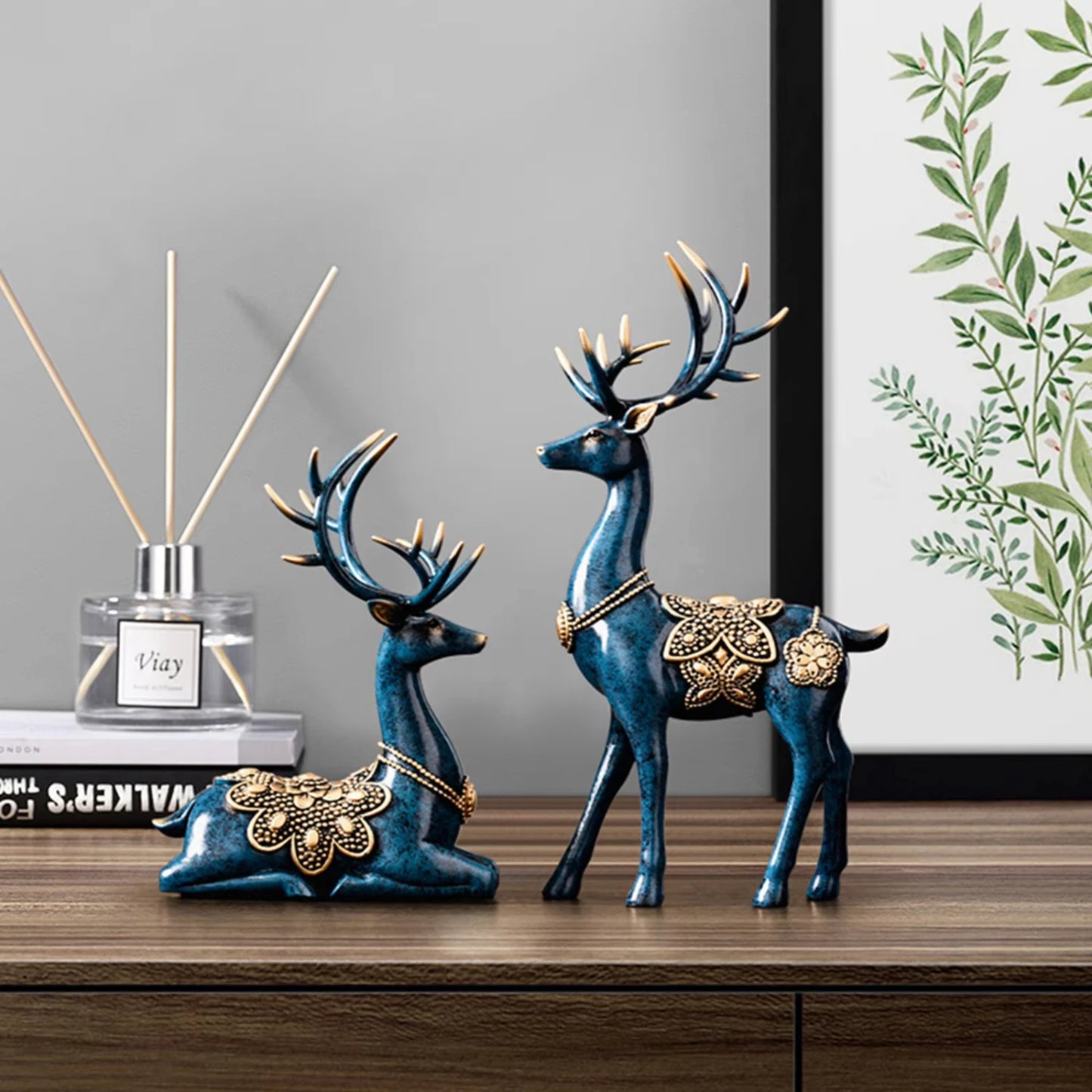 Christmas Reindeer - Holiday Decorations - Resin Figurines Blue