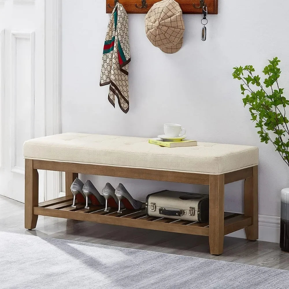 Ottoman Bench & Open Storage Shelf