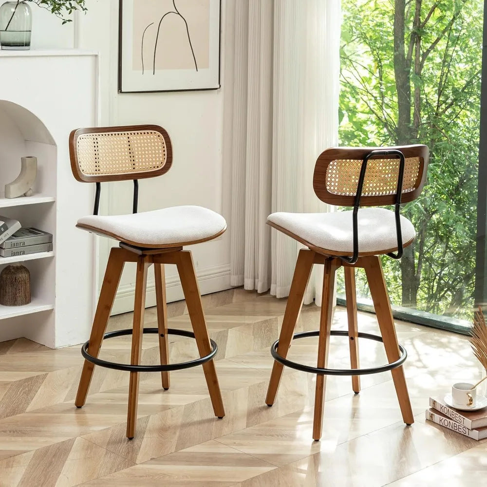 Bar Stools - Bar Chairs - Rattan Backrest - Swivel