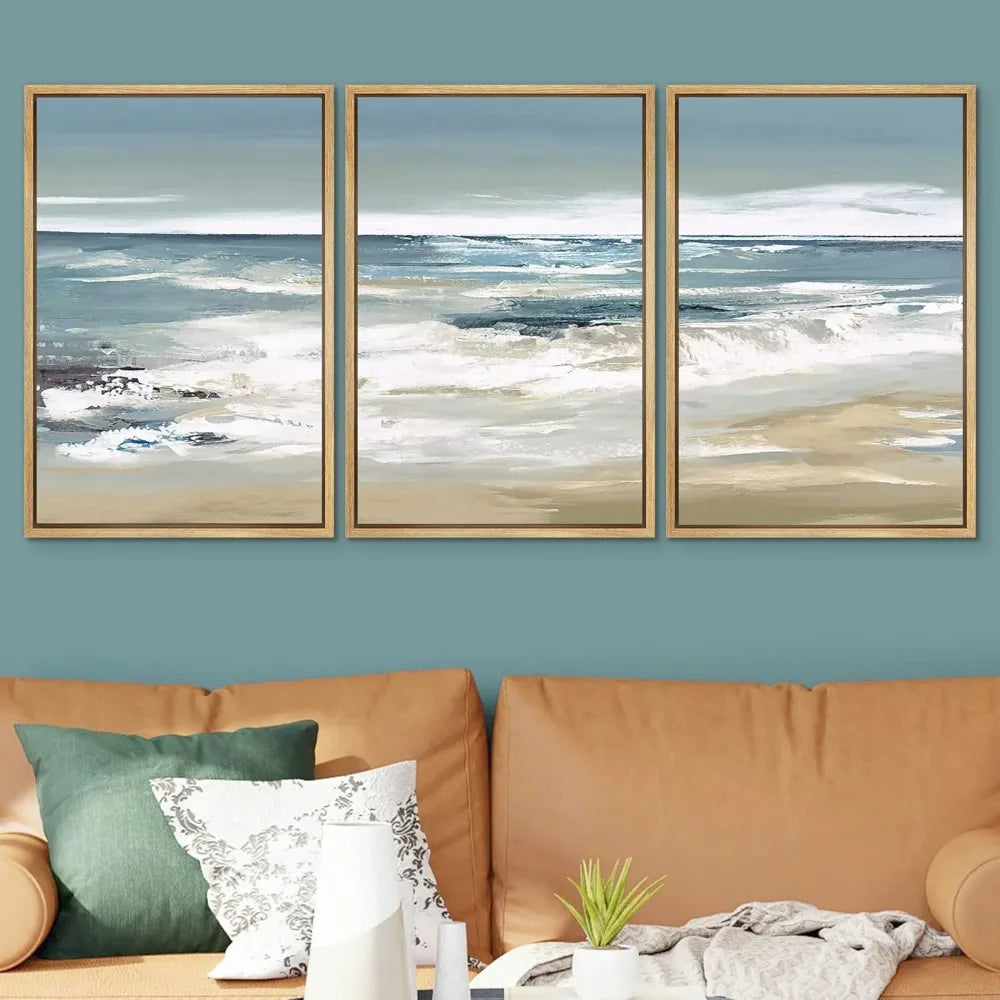 Canvas Prints *3Pcs Mural - Framed - Beach Shore Illustrations