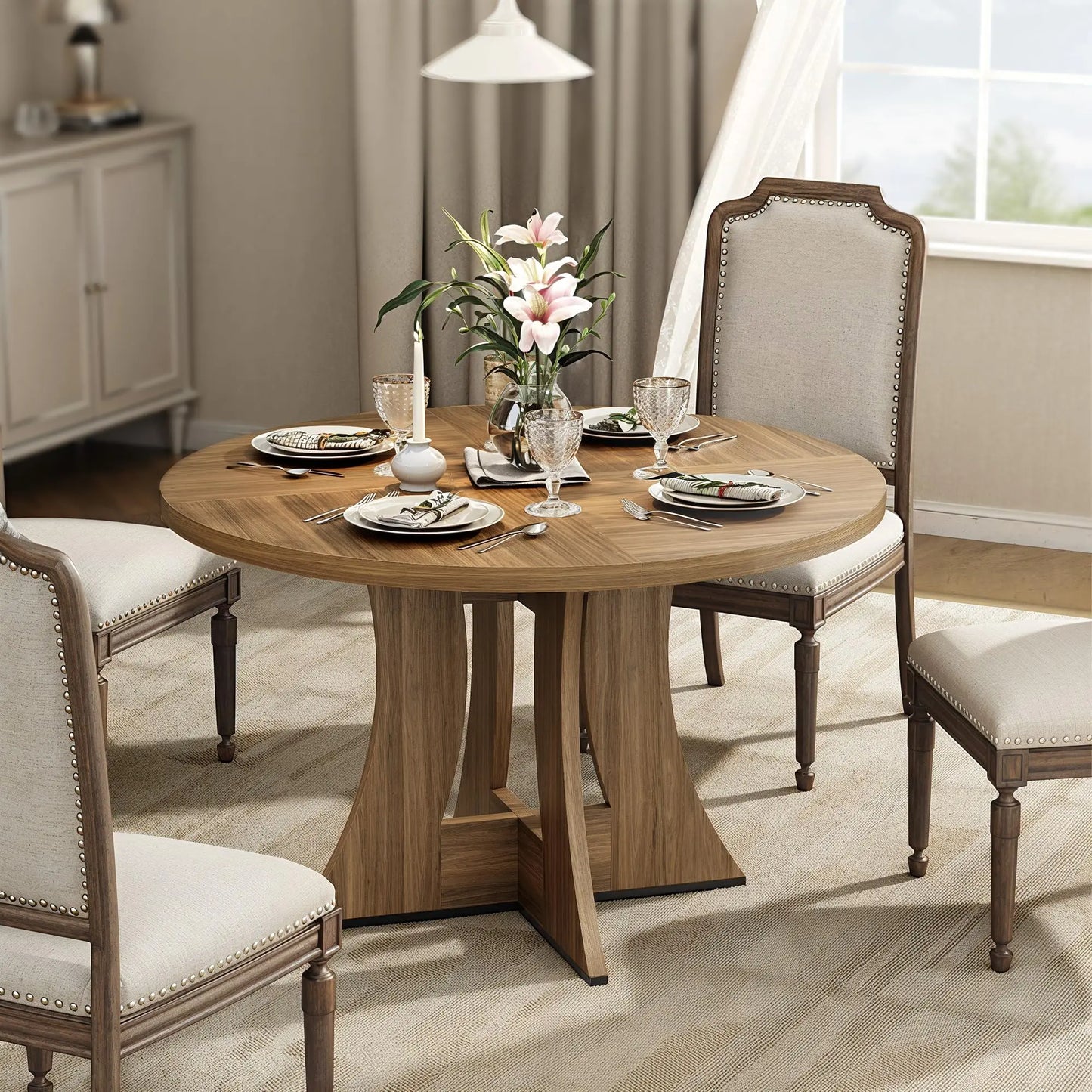 Wooden Dining Table - Round, 47.24" - American Country